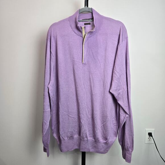 NWOT Peter Millar Silk Cashmere Quarter Zip Sweater Purple Light Suede Trim XXL - Picture 1 of 8